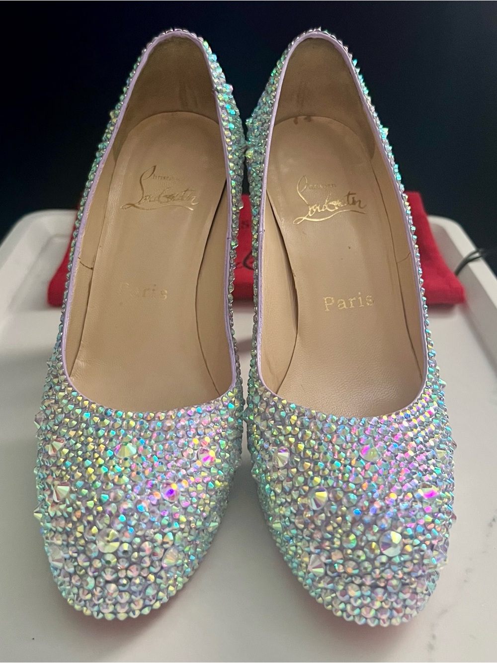 Christian Louboutin Swarovski Crystal Strass Heels Lilac Light Purple Size 36